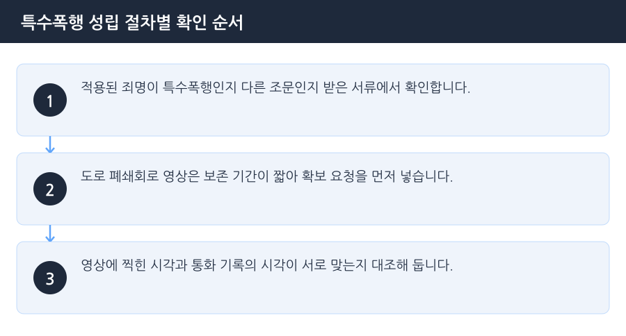 특수폭행 성립 절차별 확인 순서 흐름도 — 김포특수폭행변호사