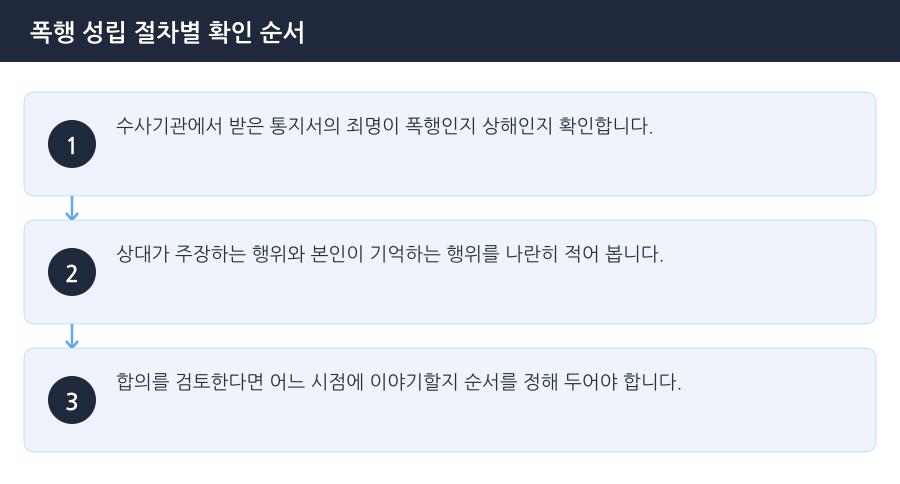 폭행 성립 절차별 확인 순서 흐름도 — 부천폭행변호사