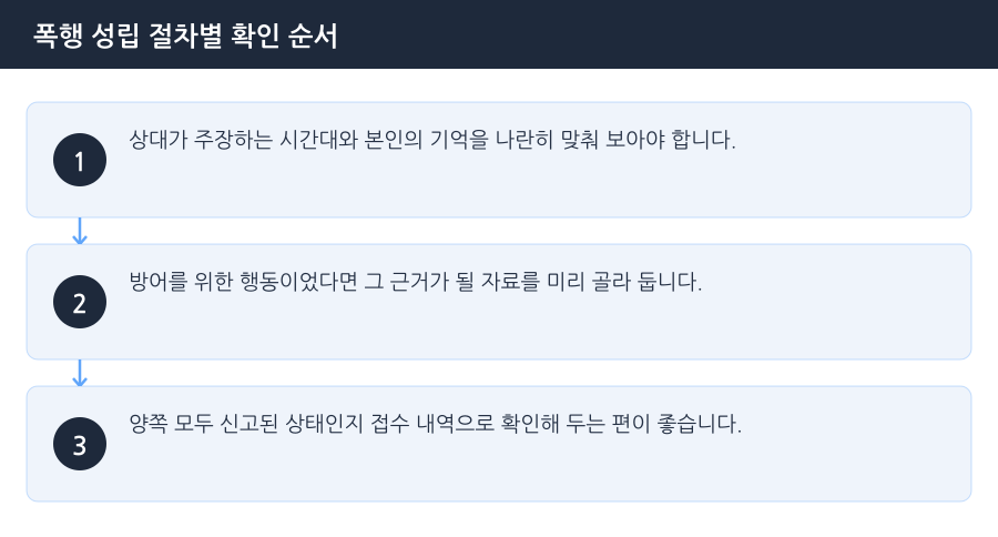 폭행 성립 절차별 확인 순서 흐름도 — 시흥폭행변호사