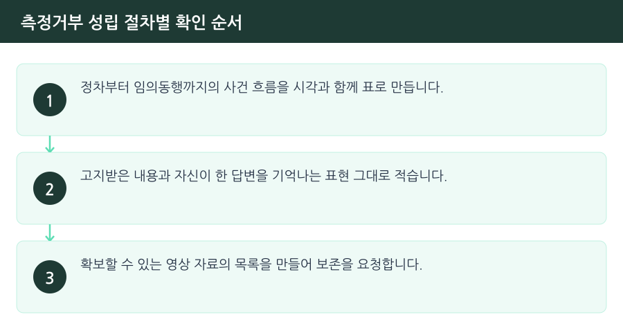 측정거부 성립 절차별 확인 순서 흐름도 — 부천음주측정거부변호사