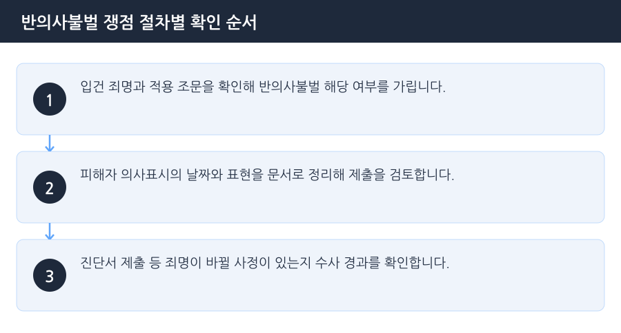 반의사불벌 쟁점 절차별 확인 순서 흐름도 — 김포데이트폭력변호사