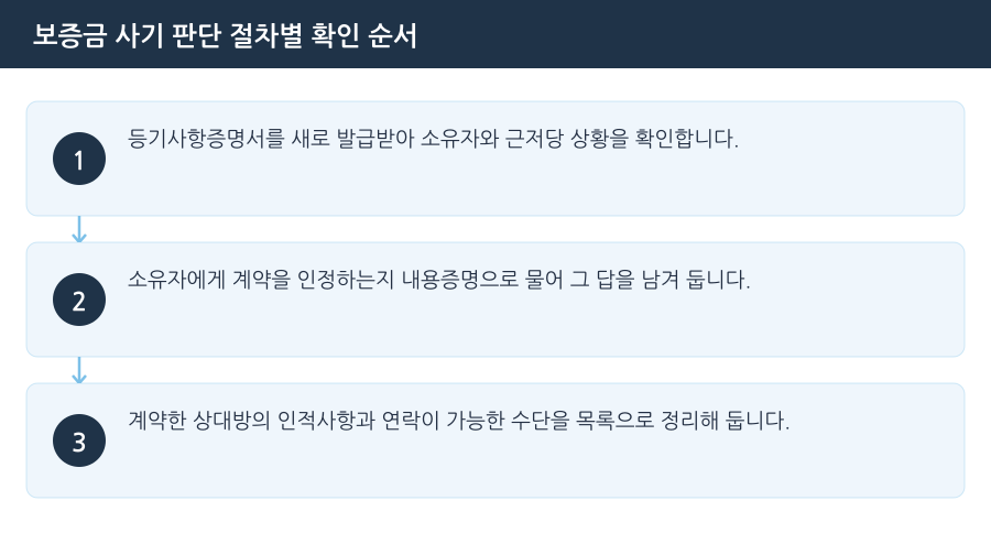 보증금 사기 판단 절차별 확인 순서 흐름도 — 김포전세사기변호사