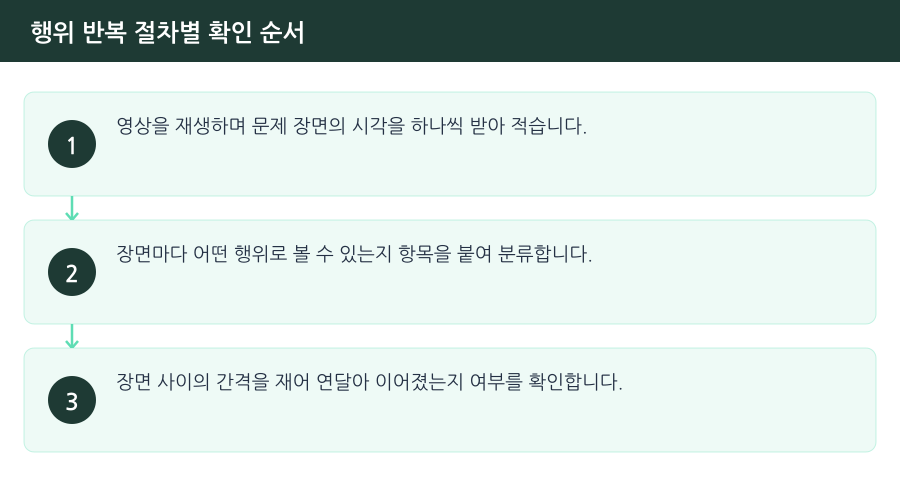 행위 반복 절차별 확인 순서 흐름도 — 시흥난폭운전변호사