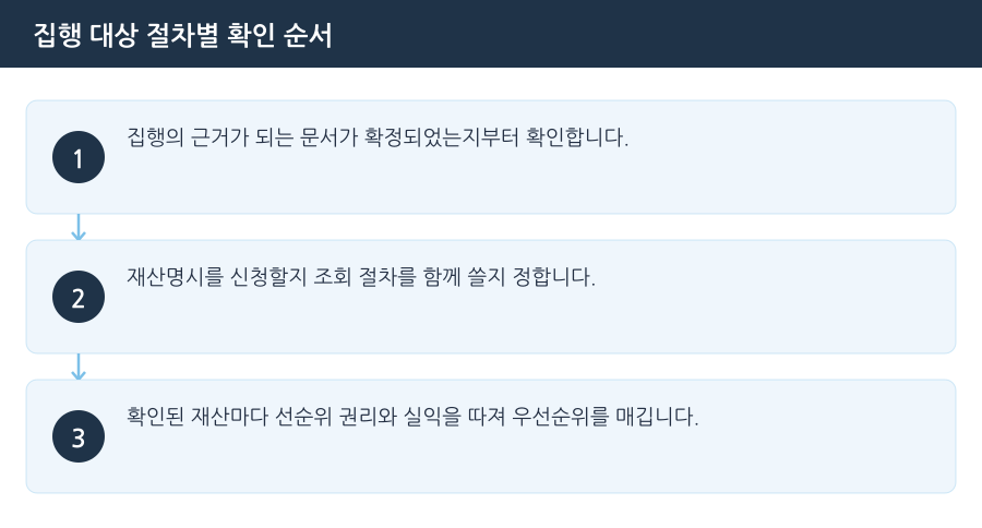 집행 대상 절차별 확인 순서 흐름도 — 김포채권추심변호사