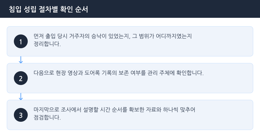 침입 성립 절차별 확인 순서 흐름도 — 인천주거침입죄변호사