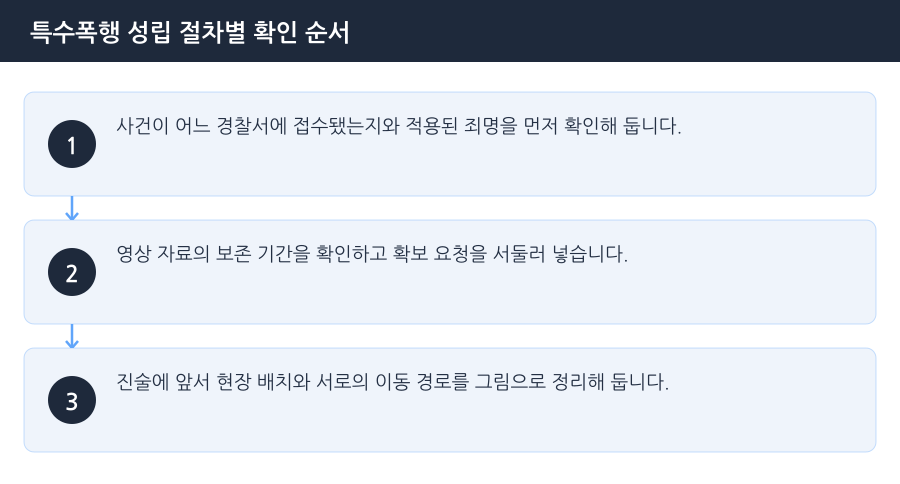 특수폭행 성립 절차별 확인 순서 흐름도 — 인천특수폭행변호사